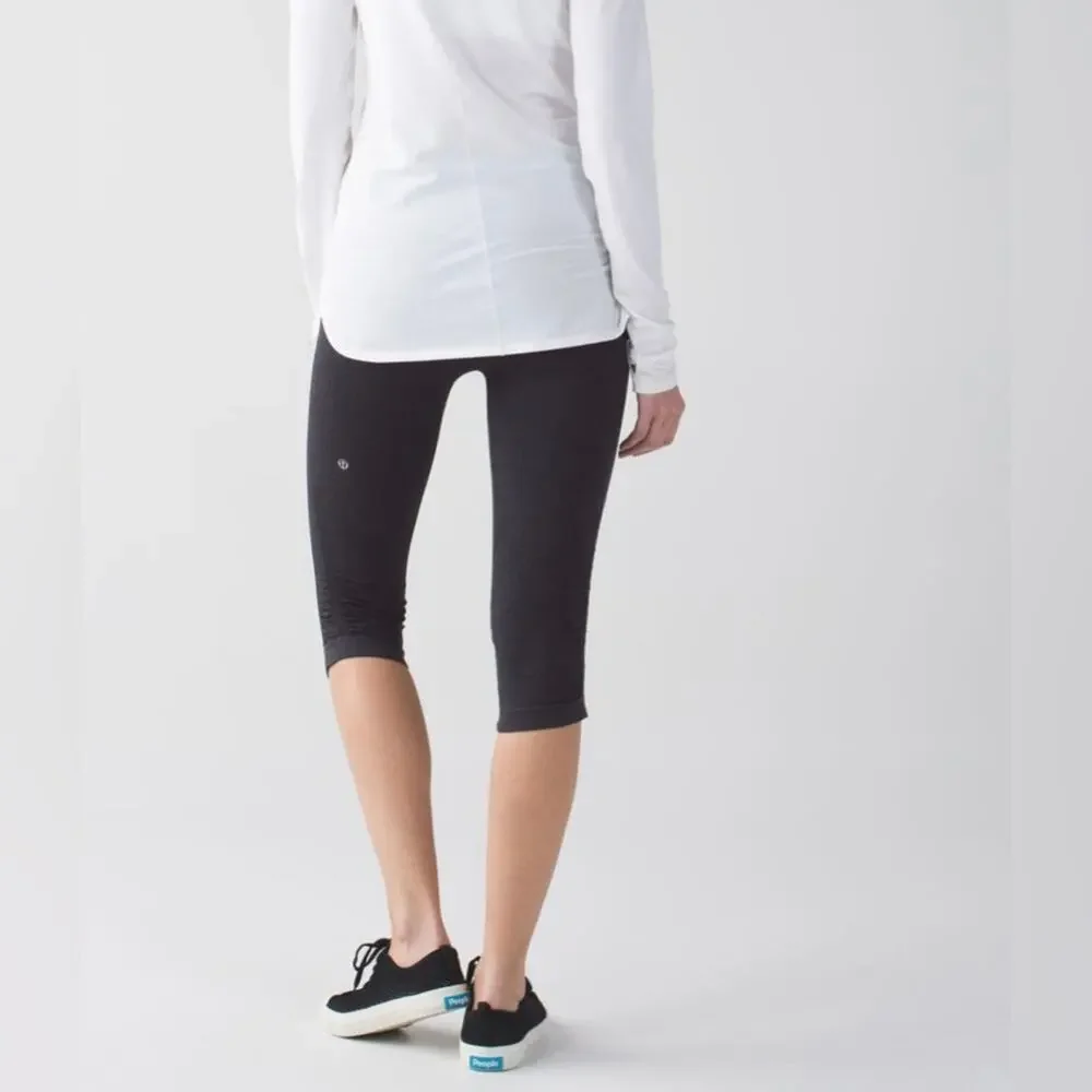 Lululemon In The Flow Crop II Ruched Capri Seamless Leggings Heathered Deep Coal